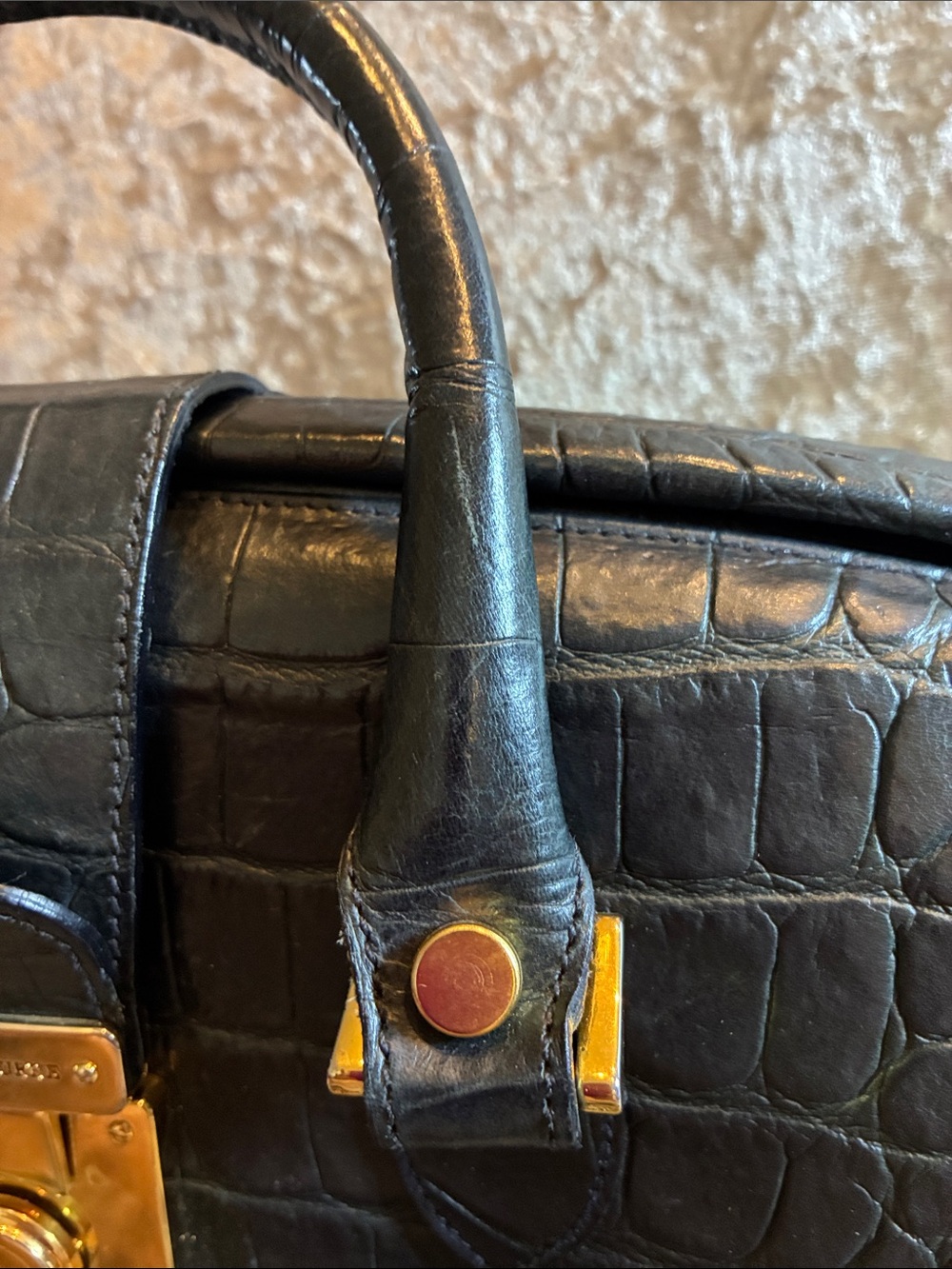 Dooney & Bourke Black Croc-Embossed Leather Satchel with Gold Hardware - Picture 3 of 5